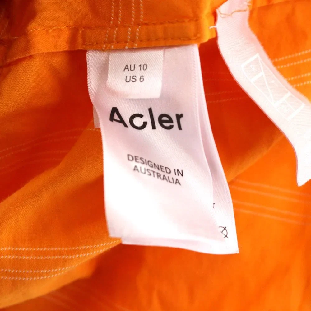 Acler Wyatt Crop Wrap Blouse Top 6 Orange White Pinstripe Balloon Puffy Sleeve S - Picture 8 of 9